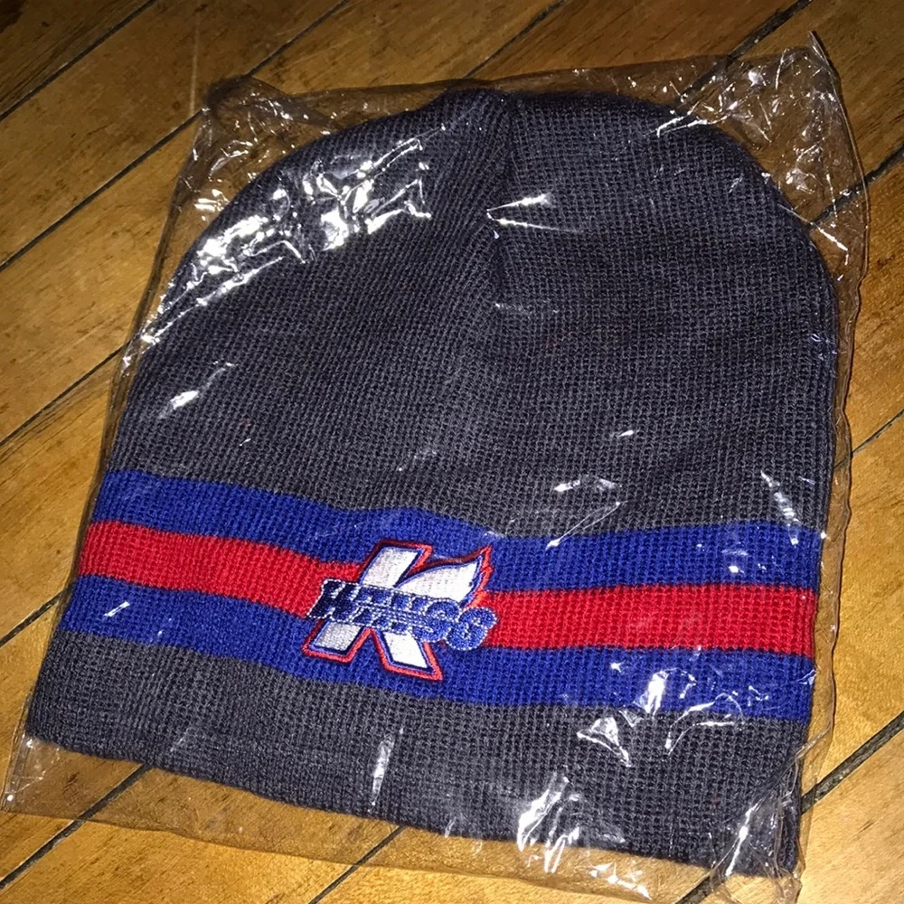 Kids Knit Beanie with Red and Blue Stripes‎